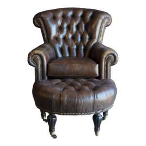 Leather Tufted Chair and Ottoman