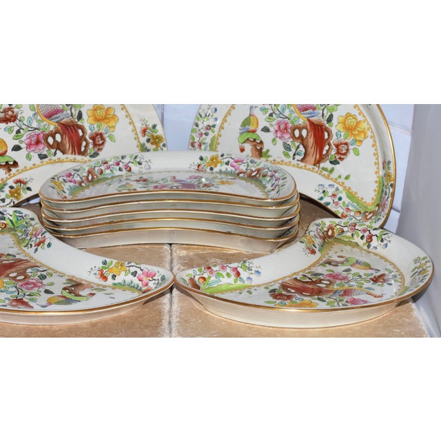 Circa 1900s Spode Copeland T. Goode & Co Flowers & Pheasant Birds Crescent Plates- Set of 9 For Sale In Palm Springs - Image 6 of 6