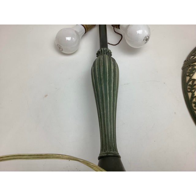 Green Early 20th Century Slag Glass Lamp Edward Miller & Co. For Sale - Image 8 of 11