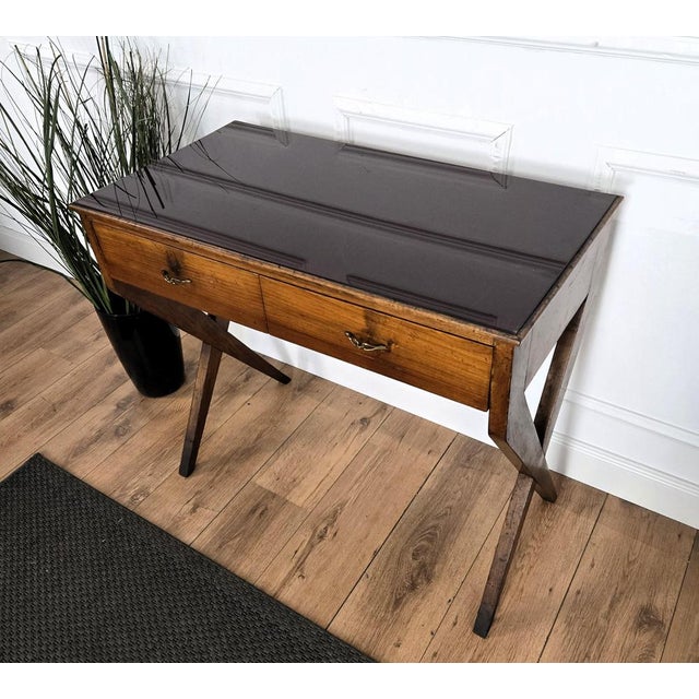 Vintage Art Deco Italian Walnut Burl and Glass Desk, 1940s For Sale - Image 9 of 11