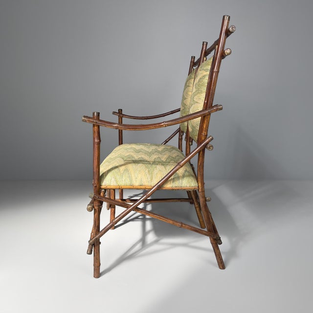 Art Deco Italian Sofa in Fabric and Bamboo, 1930s For Sale - Image 3 of 14