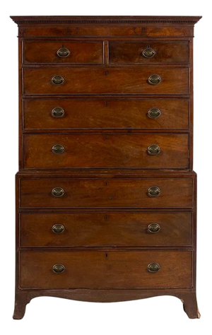 Antique Early 19th C George III Mahogany Highboy Chest-on-Chest