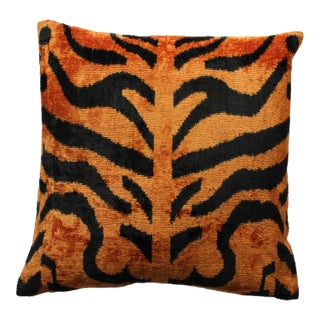 Contemporary Tiger Print Silk Velvet Handmade Pillow For Sale