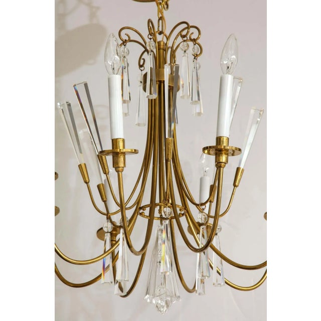 1960's Tommi Parzinger Style Brass and Crystal Chandelier For Sale - Image 9 of 13