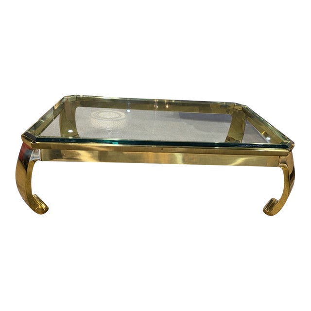 Glass Top Gold Coffee Table Attributed to Mastercraft For Sale