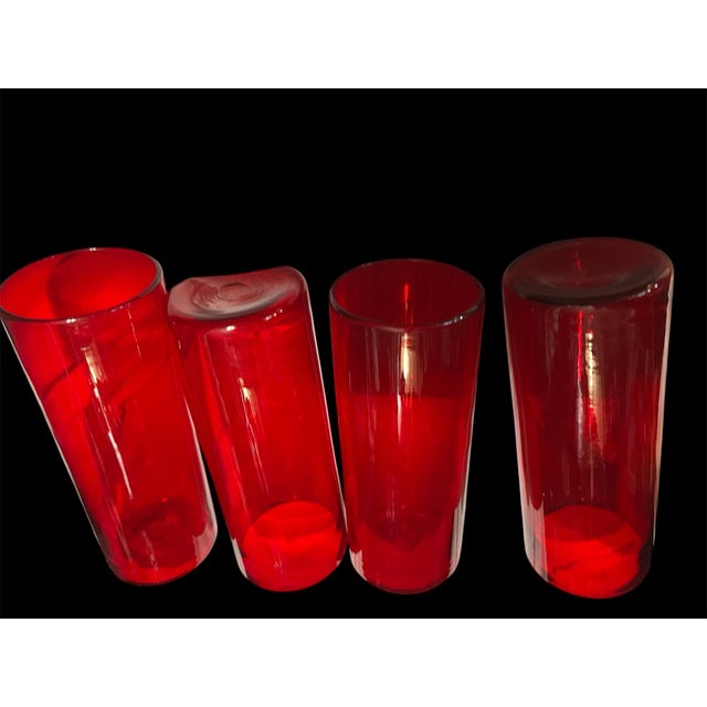 Blenko Mid 20th Century M Era Hand-Blown Barware Ruby Red Glass Highball.Set of 4 For Sale - Image 4 of 12