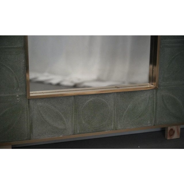 Mid-Century Italian Murano Green Art Glass and Brass Console Wall Mirror For Sale - Image 9 of 11