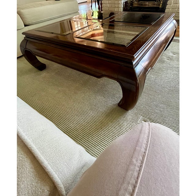 Ming Style Walnut & Glass Square Cocktail Table For Sale - Image 4 of 8