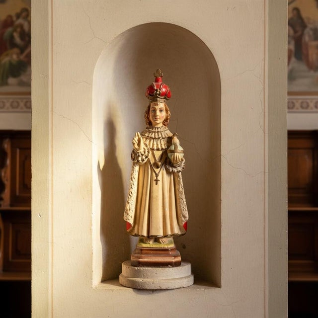 Italian Vintage Infant Jesus of Prague Chalkware Statue-Italy-Catholic-Religious-Christ For Sale - Image 3 of 10