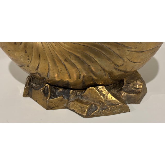 Vintage Large Scale Palm Beach Style Brass Nautilus Shell Planter For Sale - Image 12 of 17