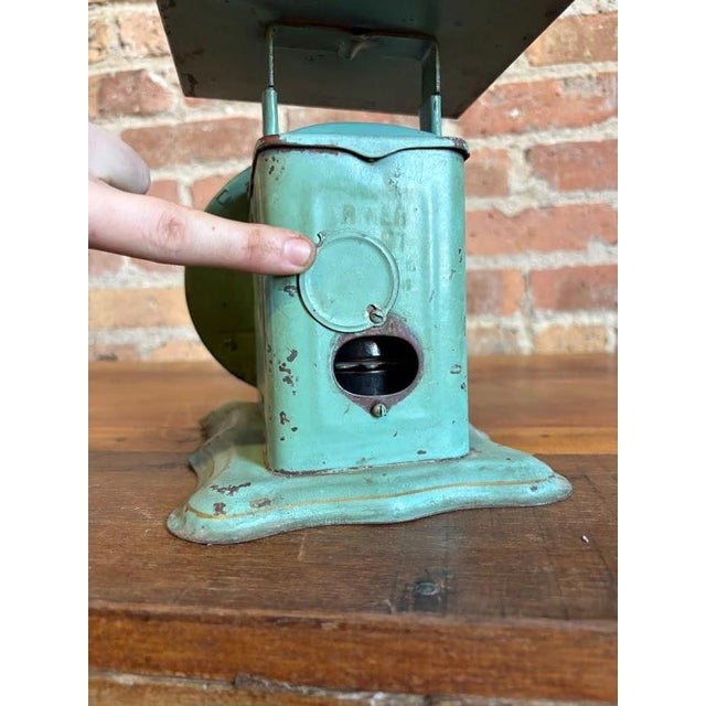 1910s Slanting Dial Kitchen Scale Seafoam Green - American Cutlery Co For Sale - Image 11 of 15