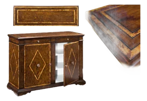 Large-Scale Solid Walnut Sideboard With Burly Inlay, Keyed Doors, Adjustable Shelves and White Pigmented Lacquer Interior