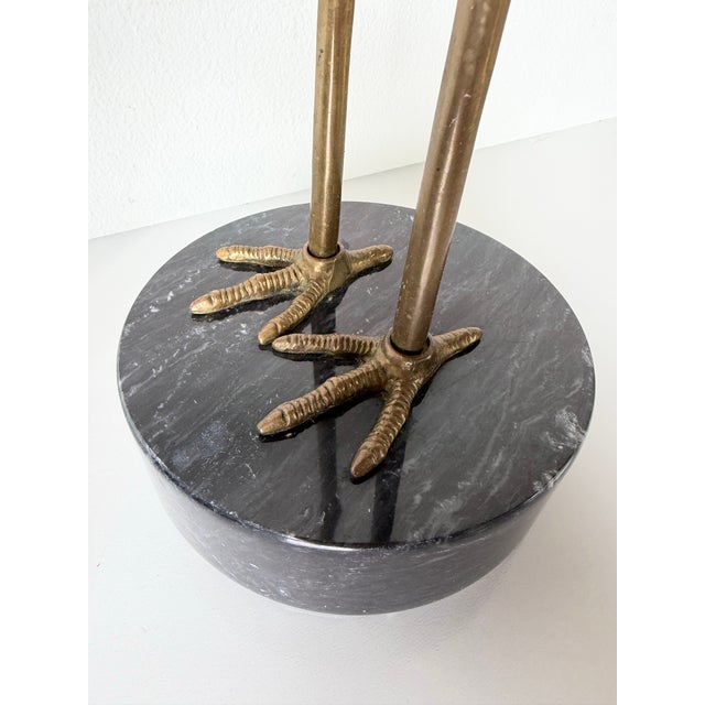 1970s Pair of Life-Size Vintage Brass Crane Sculptures on Black Marble Bases For Sale - Image 5 of 12