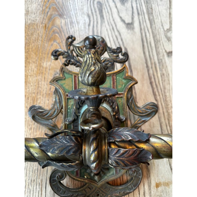 Metal Vintage Pair of Bronze Gas Electric Spanish Revival Sconces For Sale - Image 7 of 11