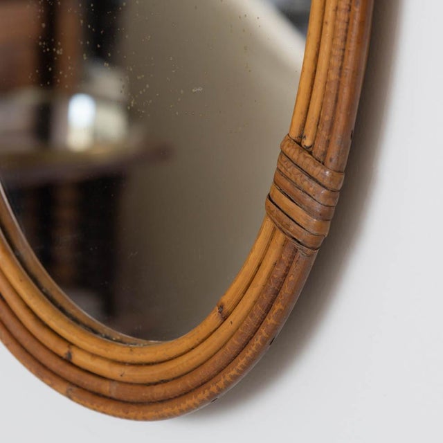 Wood 1960s French Rattan Oval Mirror For Sale - Image 7 of 11