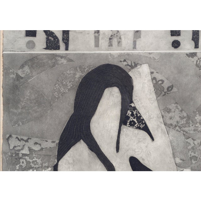 "Potiphar's Wife", Stylized Figurative Abstract Woodcut on Handmade Paper by Paula Walzer For Sale - Image 4 of 9