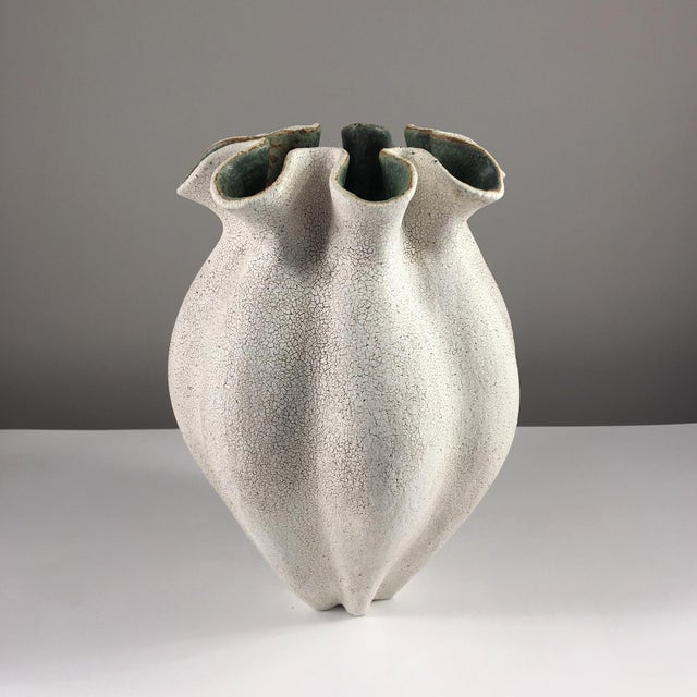Contemporary Ruffled Neck Ceramic Vase by Yumiko Kuga For Sale - Image 3 of 4