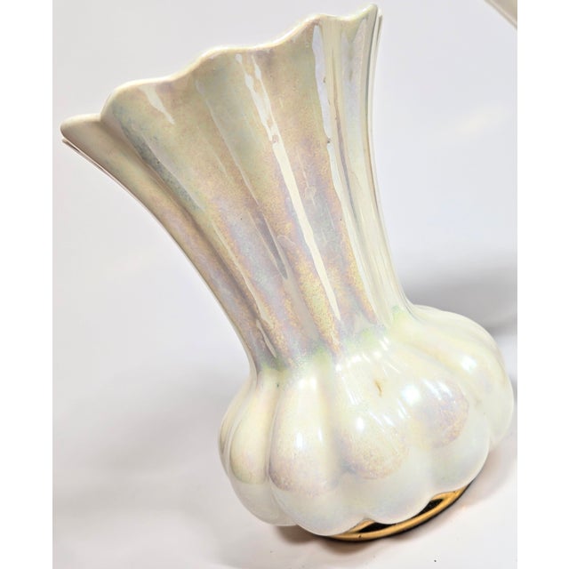 Art Deco Mother of Pearl and Gold Hollywood Regency Vases- A Pair For Sale - Image 3 of 12