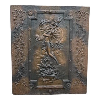 French Art Nouveau Cast Iron Allegorical Maiden Architectural Wall Plaque, Circa 1900–1930 For Sale