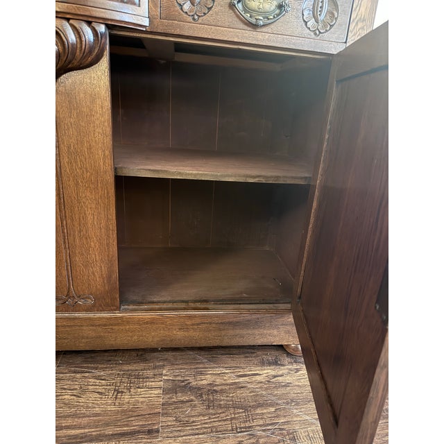 Wood Antique American Renaissance Revival Oak Mirrored Sideboard, Circa 1890 For Sale - Image 7 of 11