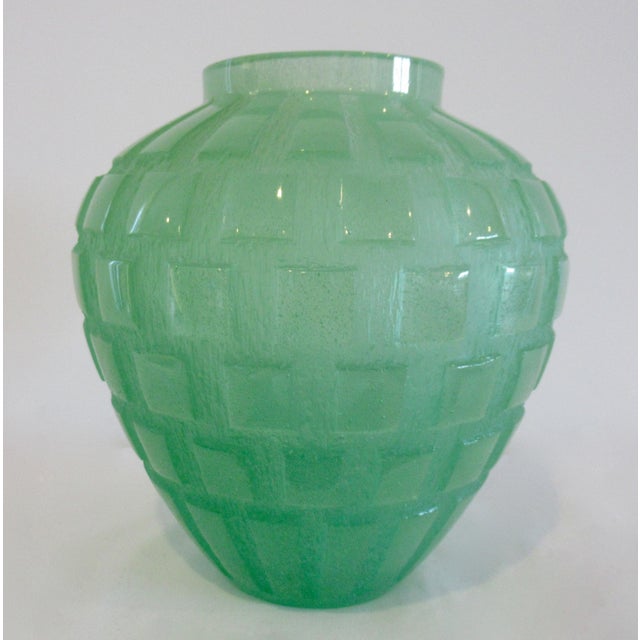 2009; Large and Heavy, Daum France Glass, an acid-etched, "Pate de Crystal," with a geometric cube or squares in a...