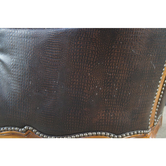 Late 20th Century Thomasville French Louis XV Wingback Bergere Faux Alligator Leather Armchair For Sale - Image 13 of 13