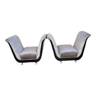 Late 20th Century Art Deco Guglielmo Ulrich Style Scuptural Benches Newly Reupholstered - Pair For Sale