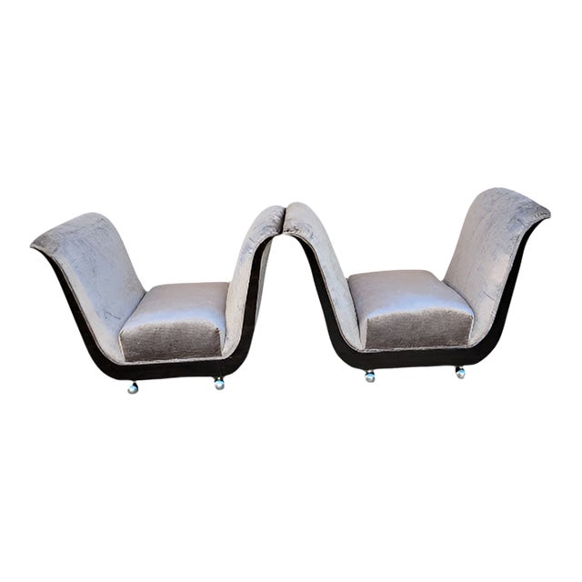 Late 20th Century Art Deco Guglielmo Ulrich Style Scuptural Benches Newly Reupholstered - Pair For Sale