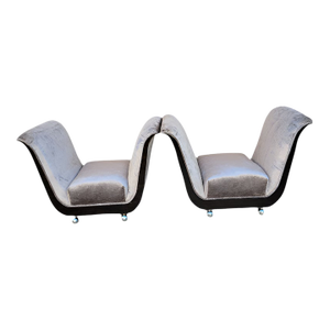 Late 20th Century Art Deco Guglielmo Ulrich Style Scuptural Benches Newly Reupholstered - Pair