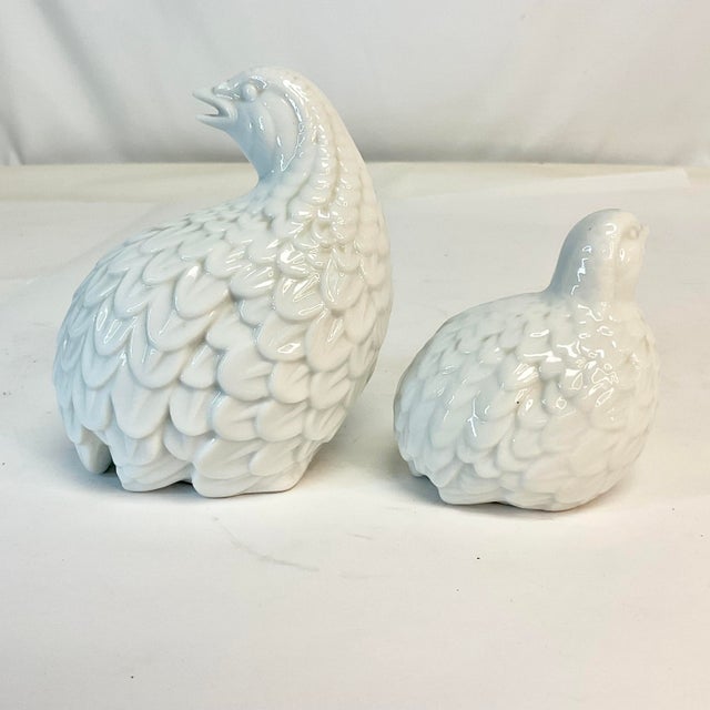 White 1970s Vintage Hollywood Regency Boho Chic Majolica Le Blanc Figural Partridges - A Pair For Sale - Image 8 of 8