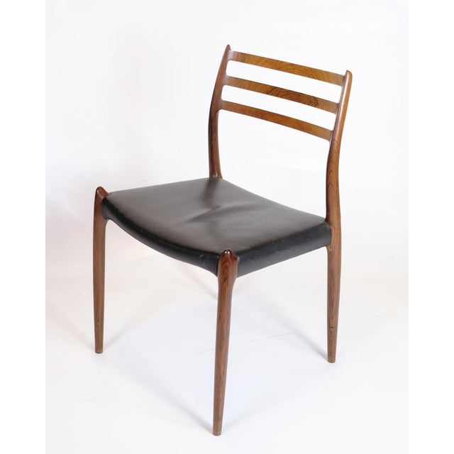 Model 78 Chairs in Rosewood and Black Leather by N. O. Møller, 1950s, Set of 4 For Sale - Image 3 of 14