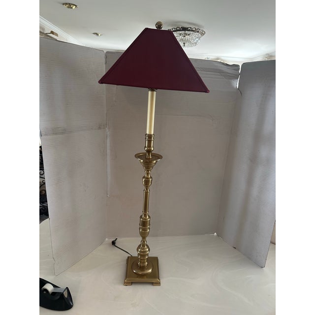 1990’s Frederick Cooper Tall Brass Lamp With Shade For Sale - Image 10 of 10