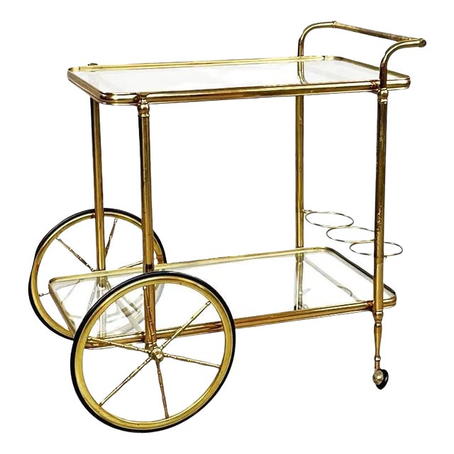 Mid-Century Italian Modern Bar Cart in Brass & Glass, 1950s For Sale