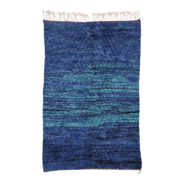 Blue Abstract Moroccan Rug - 04'05 X 08'01 For Sale