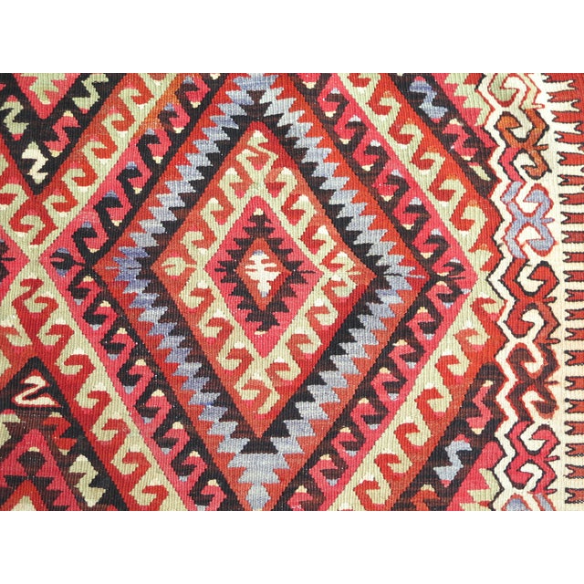 Textile Mid 20th Century Classical Turkish Handwoven Geometric Design Boho Area Kilim Rugs For Sale - Image 7 of 9