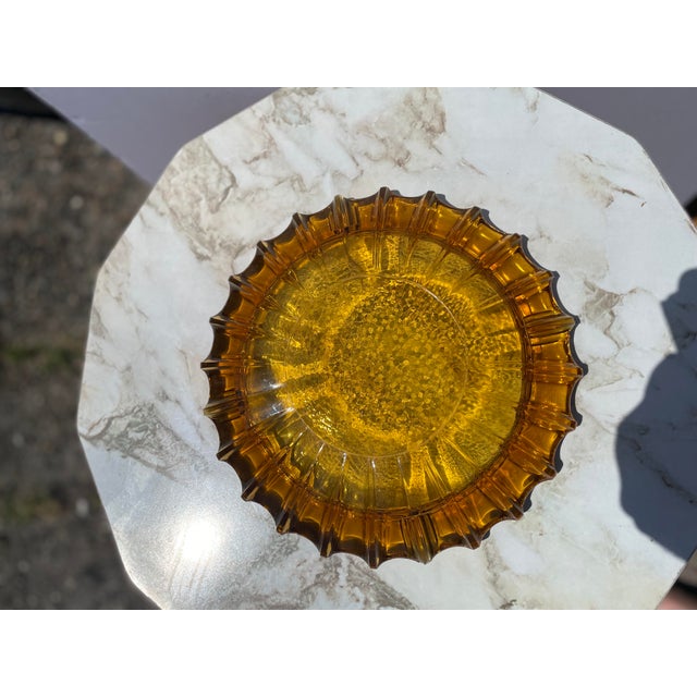 Mid-Century Modern Vintage Amber Cut Art Glass Cigar Ashtray 1920's-1950's Art Deco Med-Century For Sale - Image 3 of 4