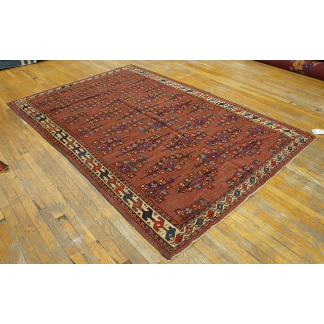 1870s Oxblood Red Antique Central Asian Turkmen Yamoud Rug 5'2" X 7'10" Handknotted Wool Carpet For Sale - Image 10 of 10