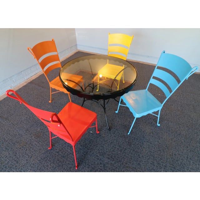 Vintage Mid-Century Stamped-Steel Strap/Slat-Back Patio Dining Chairs (Bistro/Café Form), 1950s–60s. For Sale - Image 6 of 11