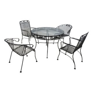 Russel Woodward Wrought Iron Table & 4 Chair Patio Set For Sale