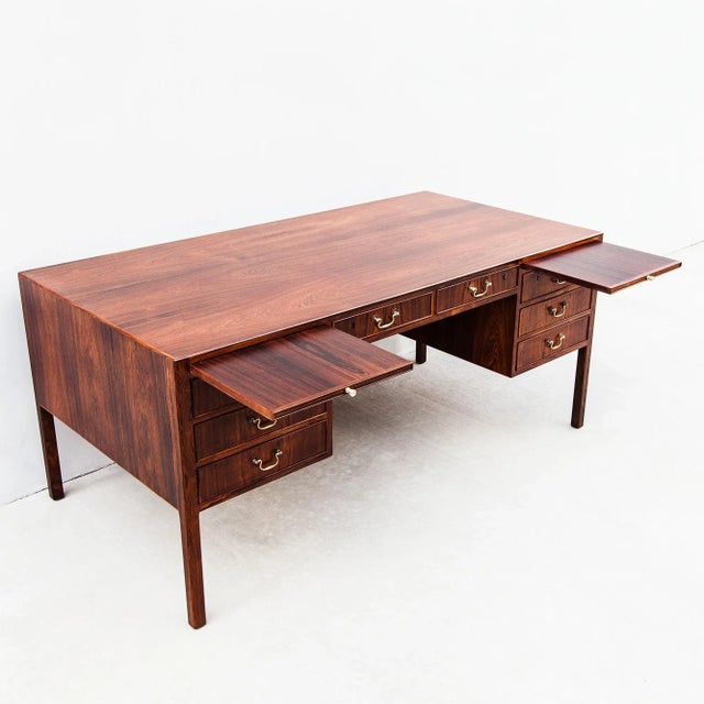 Wood Restored 1950s Danish Rosewood Executive Desk by Ole Wanscher for a.j. Iversen For Sale - Image 7 of 18