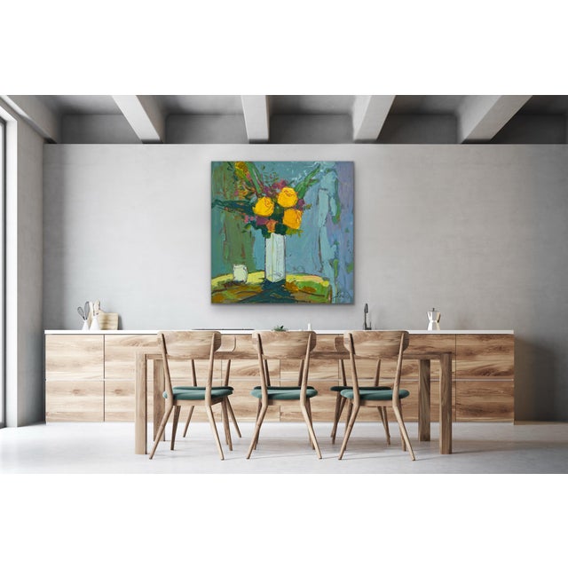 Contemporary Contemporary Impressionist Floral Oil Painting on Canvas, 36" X 36" For Sale - Image 3 of 10