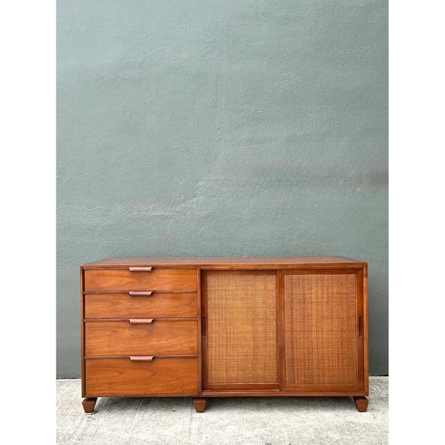 Tomlinson Vintage Tomlinson Wood Credenza With Sliding Seagrass Doors For Sale - Image 4 of 12