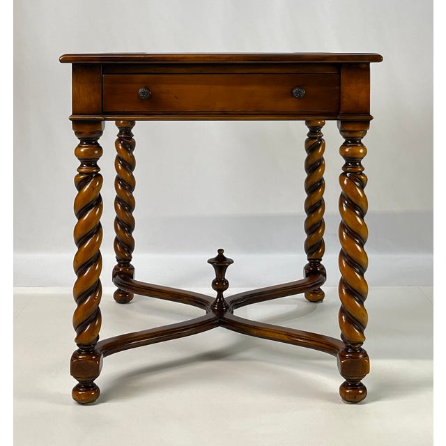 Wood Theodore Alexander Attributed Barley Twist Game Table With Reversible Tooled Leather Top For Sale - Image 7 of 18