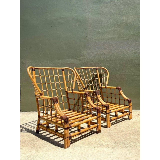 Vintage Grid Rattan High Back Chairs - Pair For Sale In West Palm - Image 6 of 12