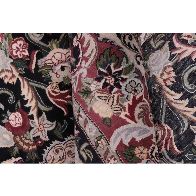 Art Nouveau 1990's Medallion Pak-Persian Black/Pink Wool Round Rug- 5'11'' X 6'2'' For Sale - Image 4 of 9