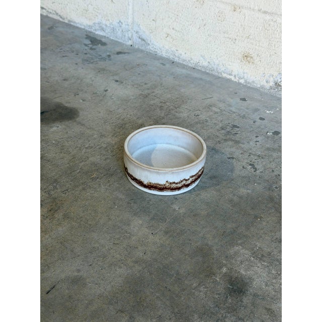 Mid-Century Modern Ceramic Small Bowl White Glaze Brown Textured Drip Band Mid-Century Modern 1970s For Sale - Image 3 of 10