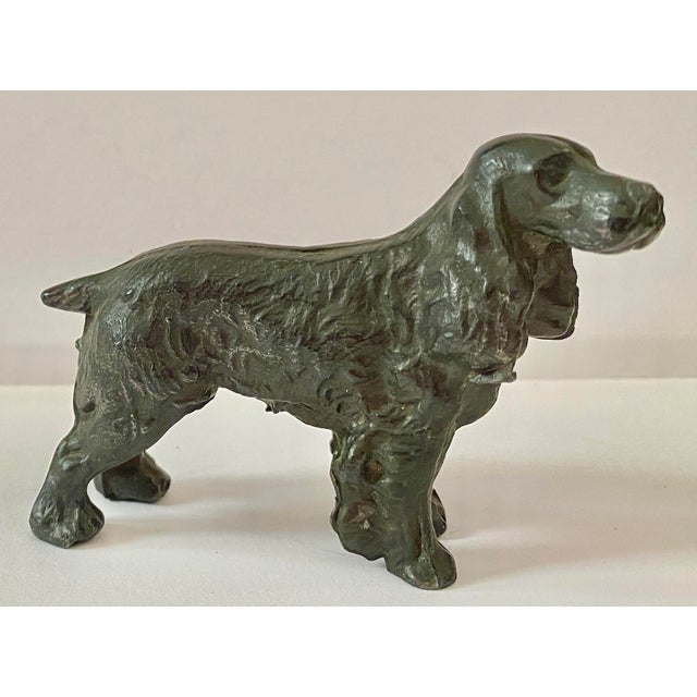 Handsome Vintage Bronze or Pewter Cocker Spaniel Dog Sculpture Desk Art Paperweight For Sale - Image 6 of 7