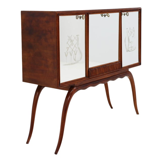 Bar with Slender Legs and Mirrored Interior attributed to Guglielmo Ulrich, Italy, 1952 For Sale