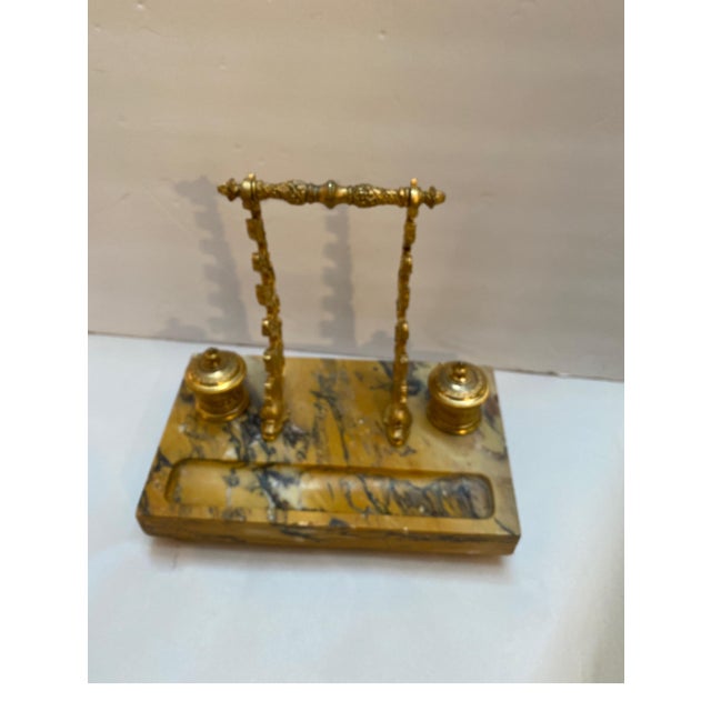 19th Century Siena Marble and Ormolu Double Inkstand Late 19th Century For Sale - Image 5 of 10