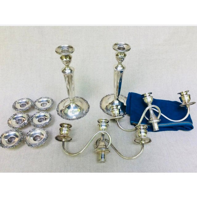 Sterling Silver 3-Light Candelabra Pair - Convertible Georgian Revival, 1950s For Sale - Image 9 of 18